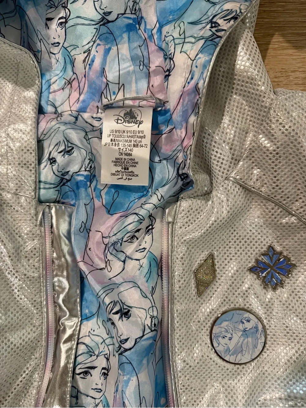 Disney Girls Silver Hooded Rain Cape with Blue Frozen Lining